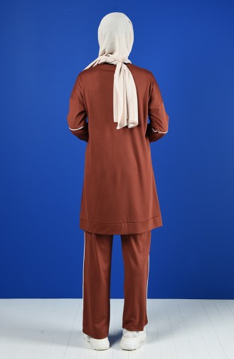 Biye Detaylı Tunik Pantolon İkili Takım 8226-07 Kahverengi