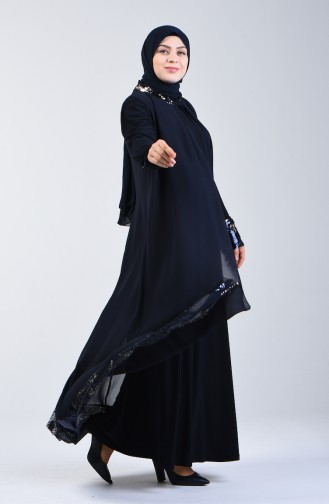 Navy Blue Hijab Evening Dress 6060-01