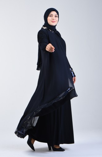 Grösse Grosse Pailletten Abendkleid 6060-01 Dunkelblau 6060-01