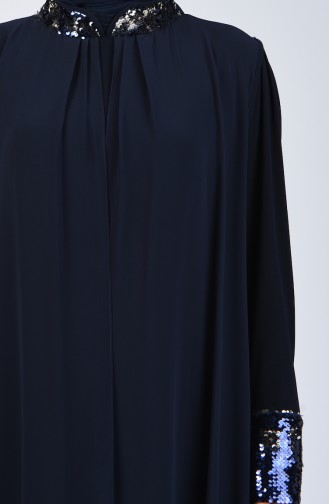 Navy Blue Hijab Evening Dress 6060-01