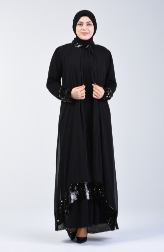 Black Hijab Evening Dress 6060-02