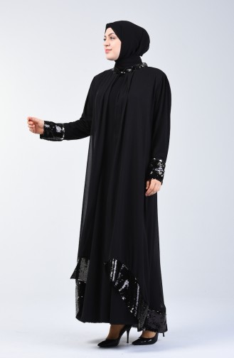Büyük Beden Payetli Abiye Elbise 6060-02 Siyah
