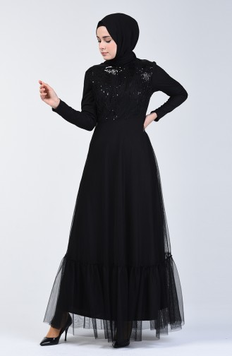 Black Hijab Evening Dress 5242-03