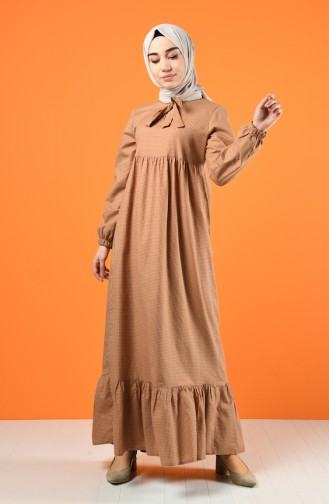 Tie Collar Ruched Dress 1367-07 Mink 1367-07