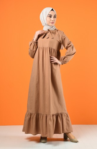 Tie Collar Ruched Dress 1367-07 Mink 1367-07