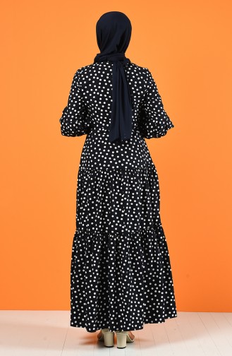 Puantiyeli Elbise 8220-01 Siyah