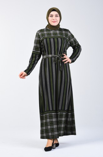 Plus Size Patterned Belted Dress 4556D-01 Khaki 4556D-01