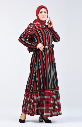 Robe à Motifs Avec Ceinture Grande Taille 4556D-02 Rouge 4556D-02