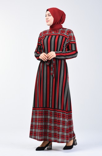 Robe à Motifs Avec Ceinture Grande Taille 4556D-02 Rouge 4556D-02