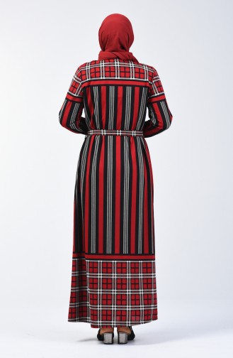 Grösse Grosse Gemustertes Kleid mit Band  4556D-02 Rot 4556D-02