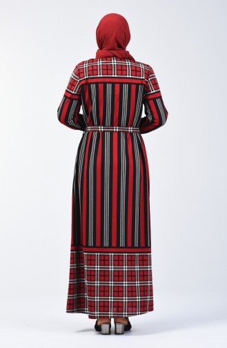 Robe à Motifs Avec Ceinture Grande Taille 4556D-02 Rouge 4556D-02