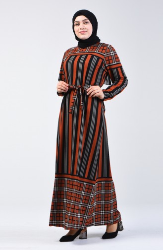 Grösse Grosse Gemustertes Kleid mit Band  4556D-03 Ziegelrot 4556D-03