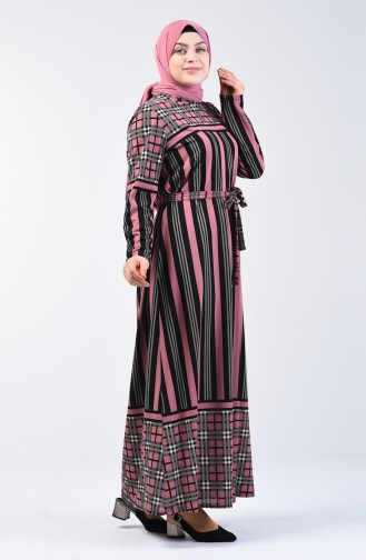 Plus Size Patterned Belted Dress 4556D-04 Dusty Rose 4556D-04