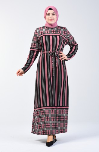 Plus Size Patterned Belted Dress 4556D-04 Dusty Rose 4556D-04