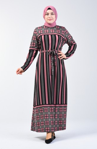 Grösse Grosse Gemustertes Kleid mit Band 4556D-04 Puder Rosa 4556D-04