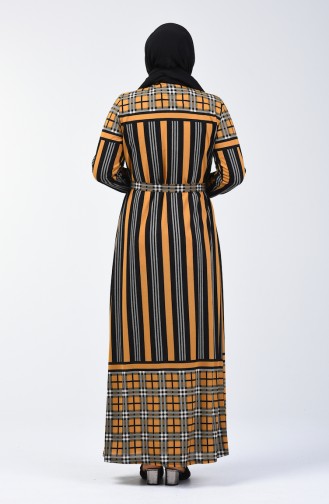 Robe à Motifs Avec Ceinture Grande Taille 4556D-05 Moutarde 4556D-05