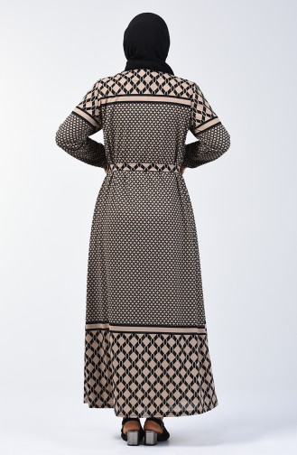 Plus Size Patterned Belted Dress 4556E-01 Mink 4556E-01