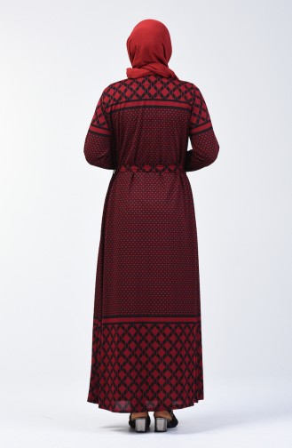 Plus Size Patterned Belted Dress 4556E-02 Claret Red 4556E-02
