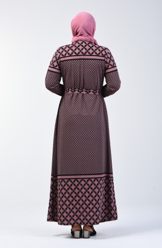 Grösse Grosse Gemustertes Kleid mit Band 4556E-05 Puder Rosa 4556E-05