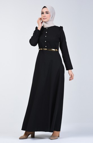 Fırfırlı Elbise 2555-01 Siyah