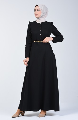 Fırfırlı Elbise 2555-01 Siyah