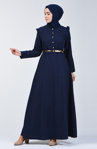 Ruffled Dress 2555-03 Navy Blue 2555-03