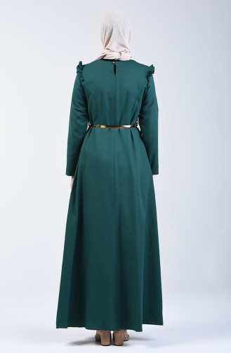 Fırfırlı Elbise 2555-04 Zümrüt Yeşili