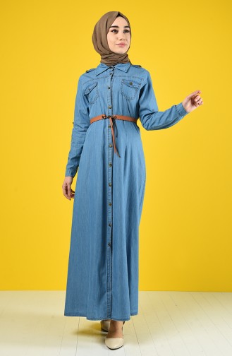 Belted Denim Dress 6058-01 Denim Blue 6058-01