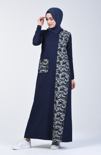 Camouflage Topped Dress 3162-02 Navy Blue 3162-02