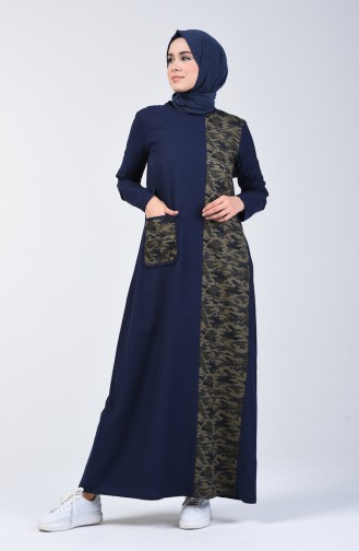 Camouflage Topped Dress 3162 A-02 Navy Blue 3162A-02