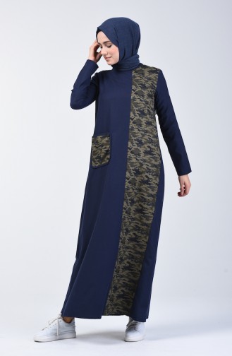 Camouflage Topped Dress 3162 A-02 Navy Blue 3162A-02