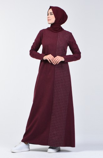 Plaid Topped Dress 3163-01 Claret Red 3163-01