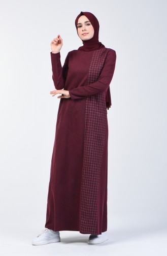 Plaid Topped Dress 3163-01 Claret Red 3163-01