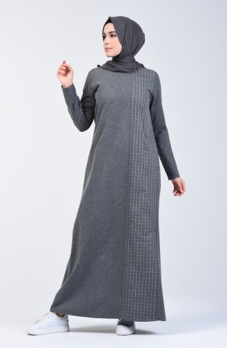 Robe Garnie à Carreaux 3163-03 Gris 3163-03