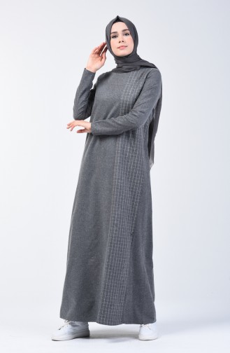 Robe Garnie à Carreaux 3163-03 Gris 3163-03