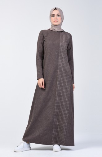 Plaid Topped Dress 3163-06 Brown 3163-06