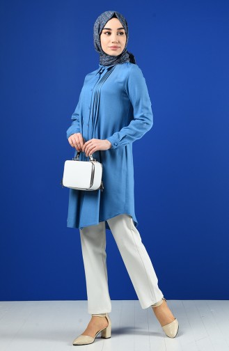 Düğmeli Tunik 8165-04 Mavi