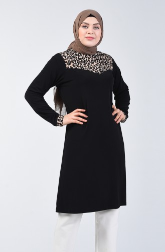 Tunique İmprimée de Pierre Grande Taille 7004-01 Noir 7004-01