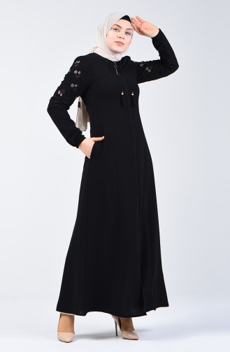 Lace Detailed Abaya 3000-01 Black 3000-01