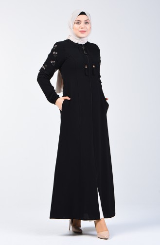 Lace Detailed Abaya 3000-01 Black 3000-01