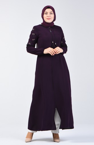 Lace Detailed Abaya 3000-02 Purple 3000-02