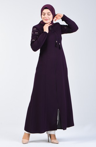 Abaya Détail à Dentelle 3000-02 Pourpre 3000-02