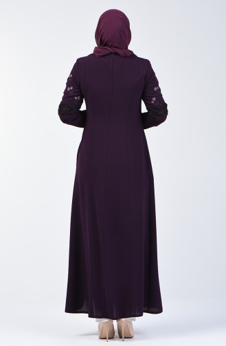 Abaya Détail à Dentelle 3000-02 Pourpre 3000-02