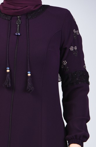 Lace Detailed Abaya 3000-02 Purple 3000-02