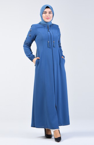 Lace Detailed Abaya 3000-05 Light Blue 3000-05