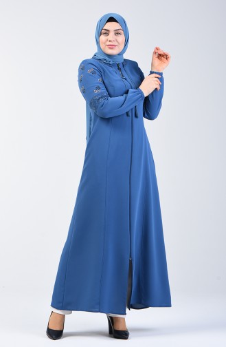 Abaya Détail à Dentelle 3000-05 Bleu Clair 3000-05