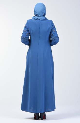 Abaya Détail à Dentelle 3000-05 Bleu Clair 3000-05