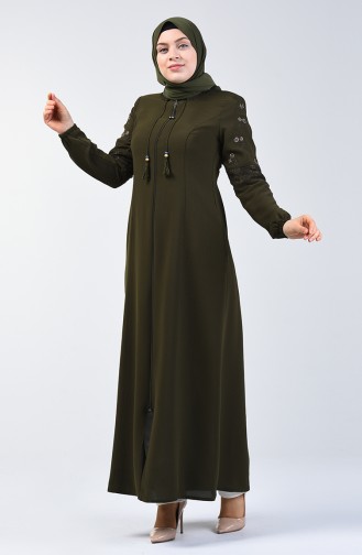 Spitzen Detailliertes Abaya 3000-06 Khaki 3000-06