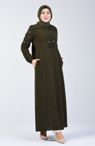 Spitzen Detailliertes Abaya 3000-06 Khaki 3000-06