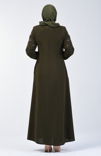 Lace Detailed Abaya 3000-06 Khaki 3000-06